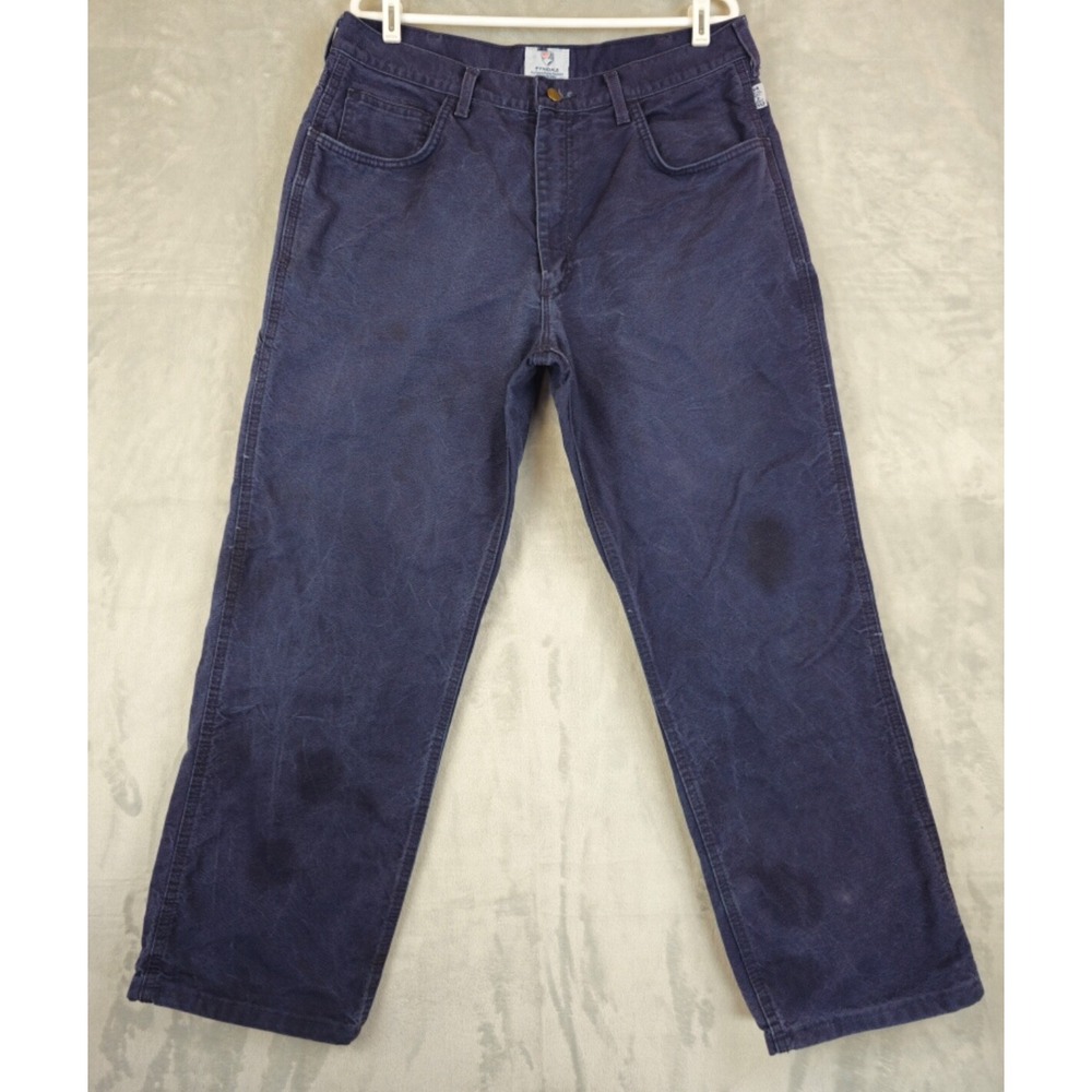 TYNDALE FR Flame Resistant Canvas Carpenter Work Pants Navy 35x28 USA Arc Rating